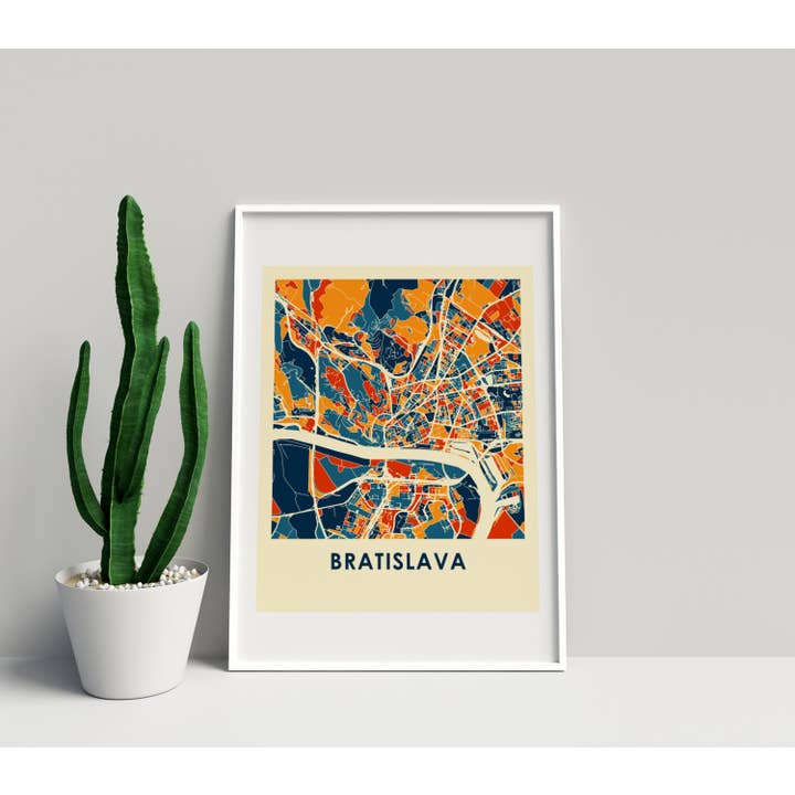 11" x 14" Prussian Bratislava Map Print - Chroma Style for wholesale by ILIKEMAPS