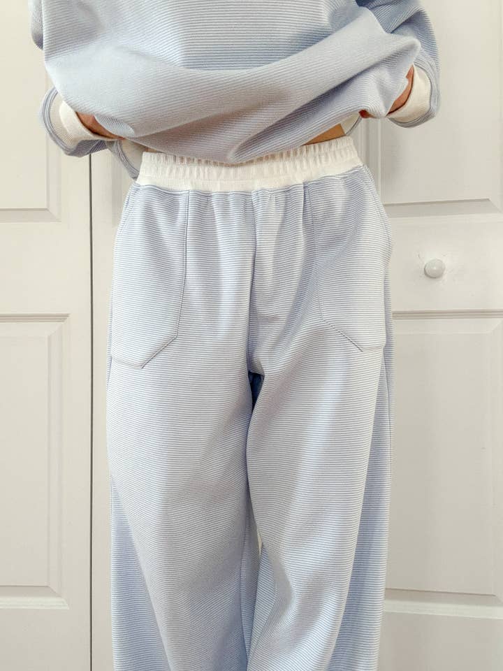 Blue and White Mini Striped Sweatpants for wholesale on Faire8