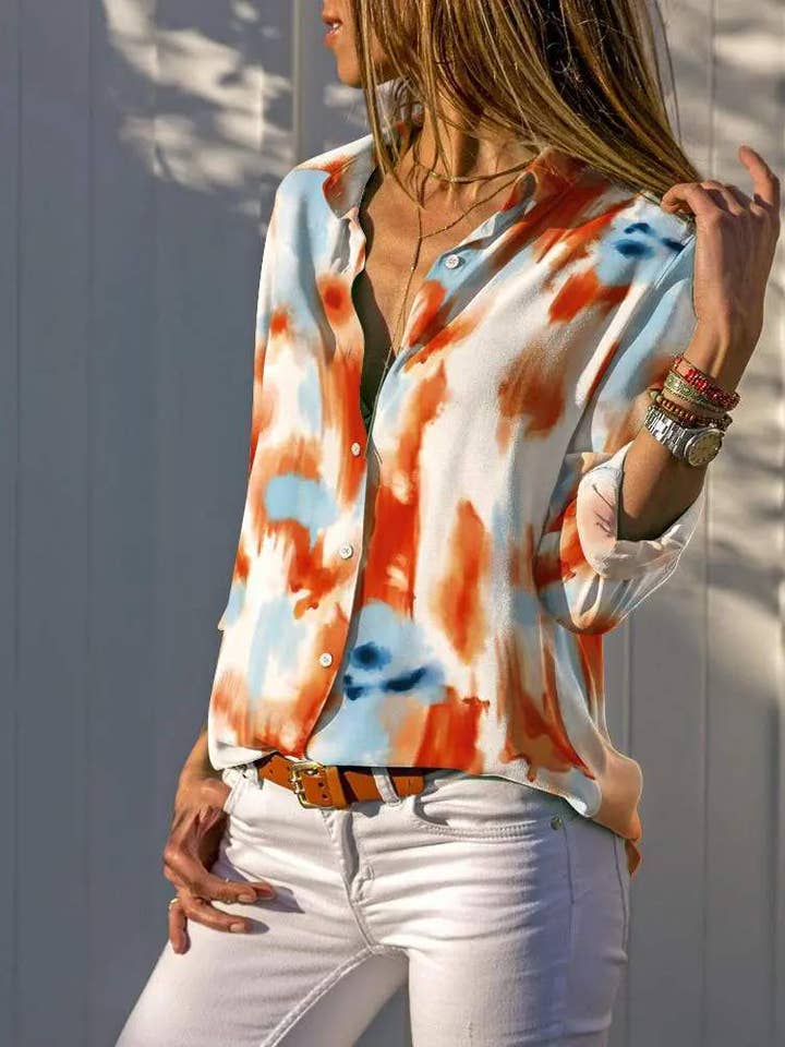 tie-dye print shirt met lange mouwen en knoopsluiting voor wholesale door Fashion Combination