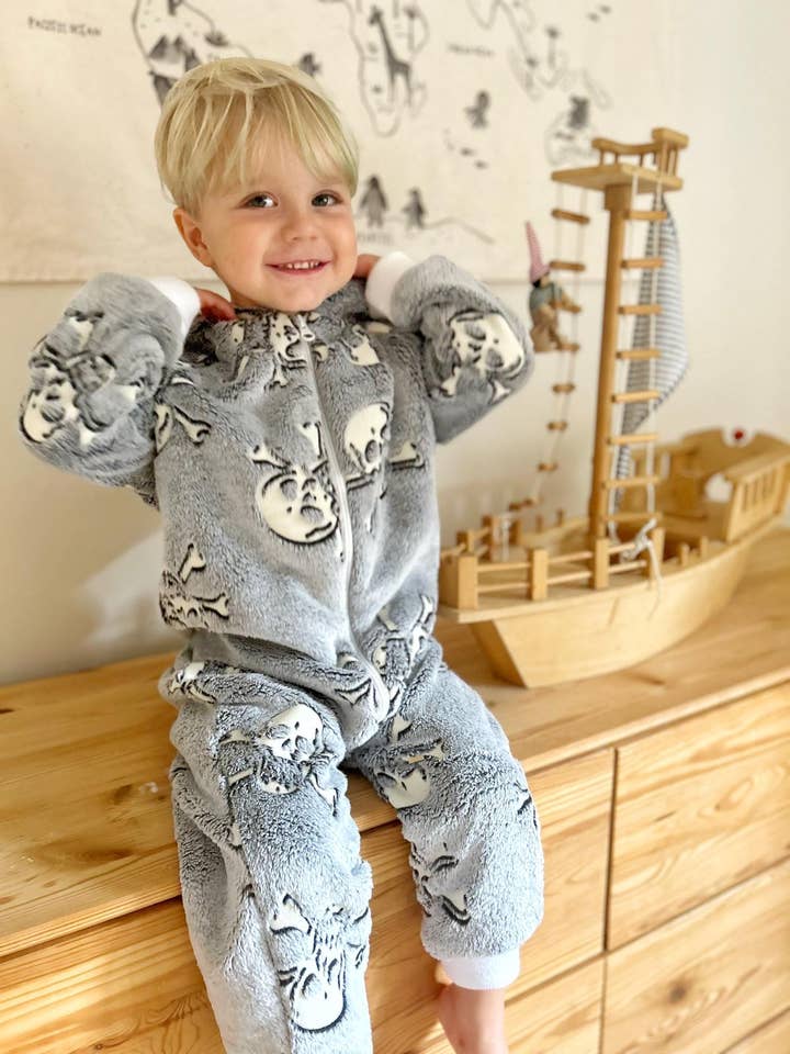 Glow In The Dark Skull Super Soft Onesie for wholesale by Fox In A Box