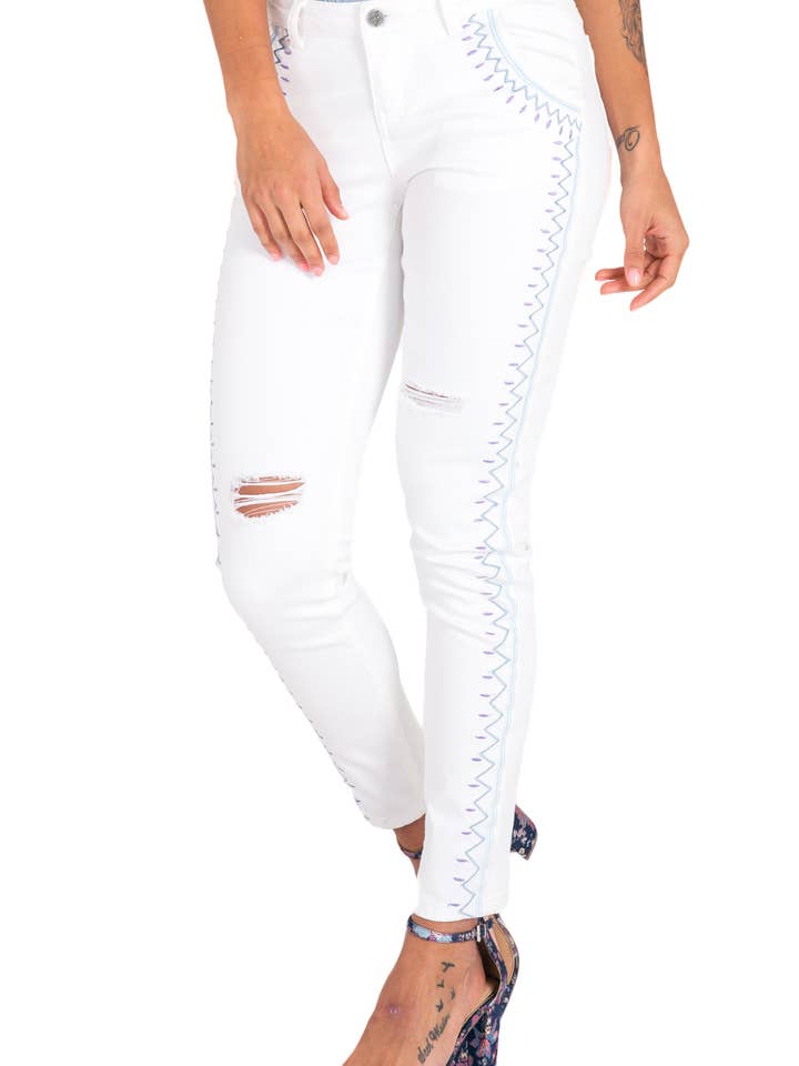 Jeans à broderie tribale Poetic Justice pour femme pour la vente par Poetic Justice