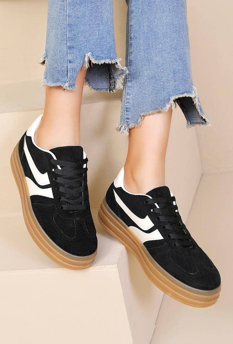 No Doubt Shoes - Wholesale Lifestyle Sneakers - Women's - WOMEN'S PLATFORM FAUX SUEDE LACE UP GUM SOLE SNEAKERS 0