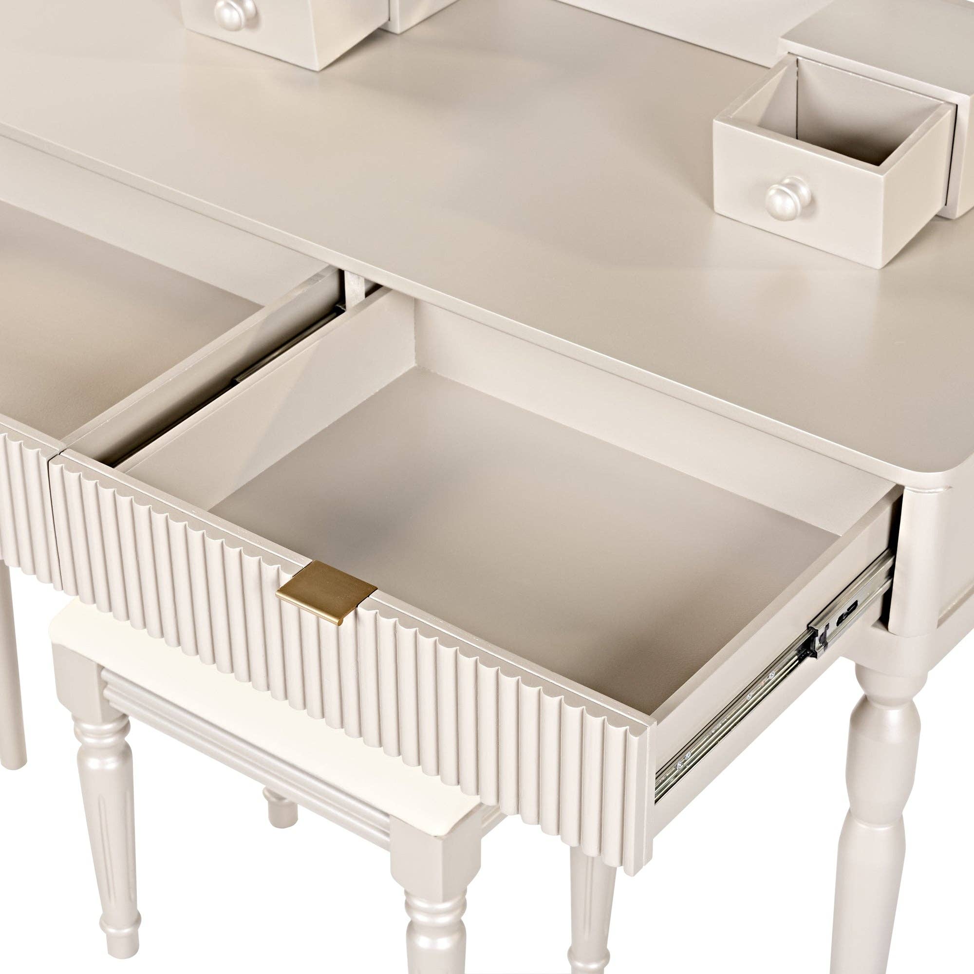 39F Inc. - Wholesale Vanity Mirror - Champagne Vanity Desk with Mirror & Stool, 4 Drawers13