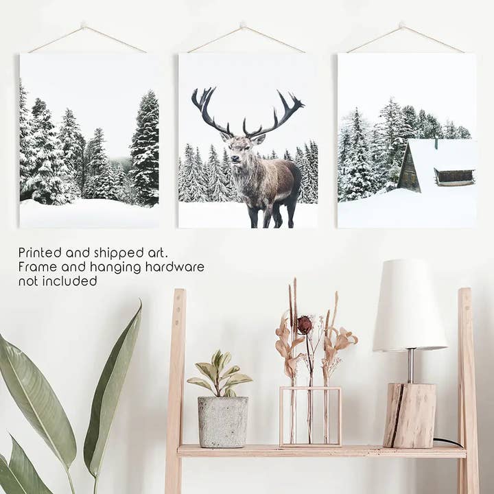 Art Lane - Wholesale Gallery Wall Set - Christmas Wall Art. Winter Forest, Log Cabin, Reindeer