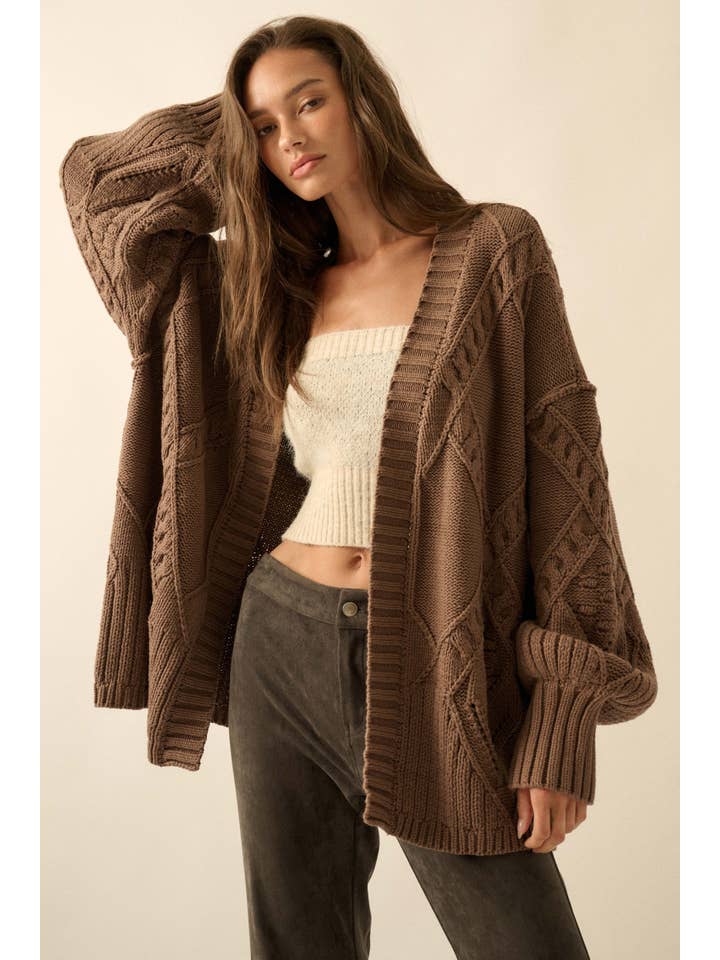 Promesa USA - Wholesale Cardigan – Women’s - Cable-Knit Oversize Balloon-Sleeve Cardigan8