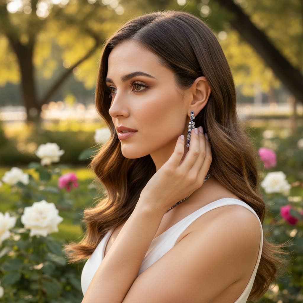 Athena Bridal Jewellery – wholesale Jewellery set – CZ COLLECTION - STATEMENT WATERFALL NECKSET - SAPPHIRE NK2694