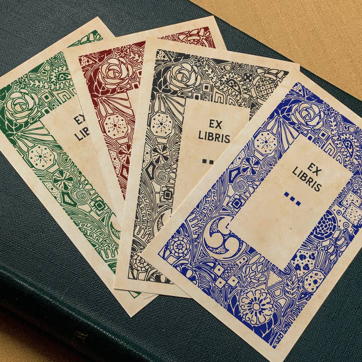 Ex-libris Ex-Libris en papier gommé, gravure sur bois de Mitsudomoe Garden pour la vente par Ebon et Noir LLC