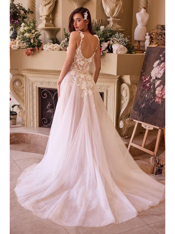 Off White Nude Lace Appliqued A-Line Tule Wedding Dress for wholesale on Faire1