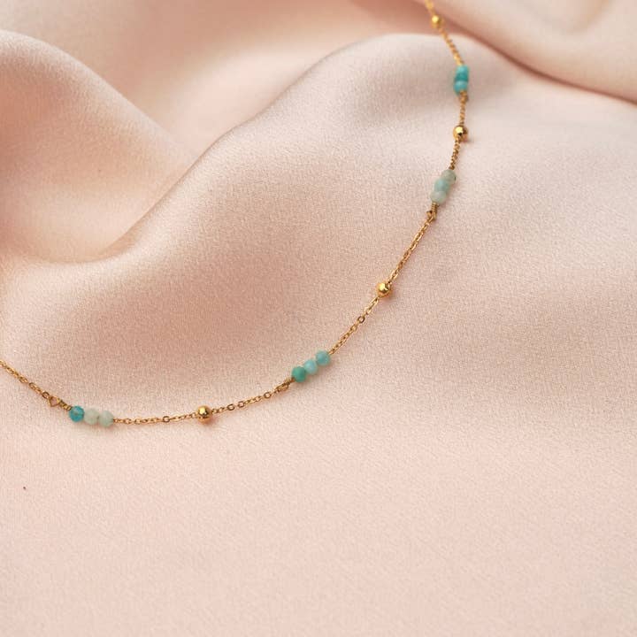 Victoire Collection – Großhandel Perlenkette – Natursteinkette aus grünem Achat aus Edelstahl