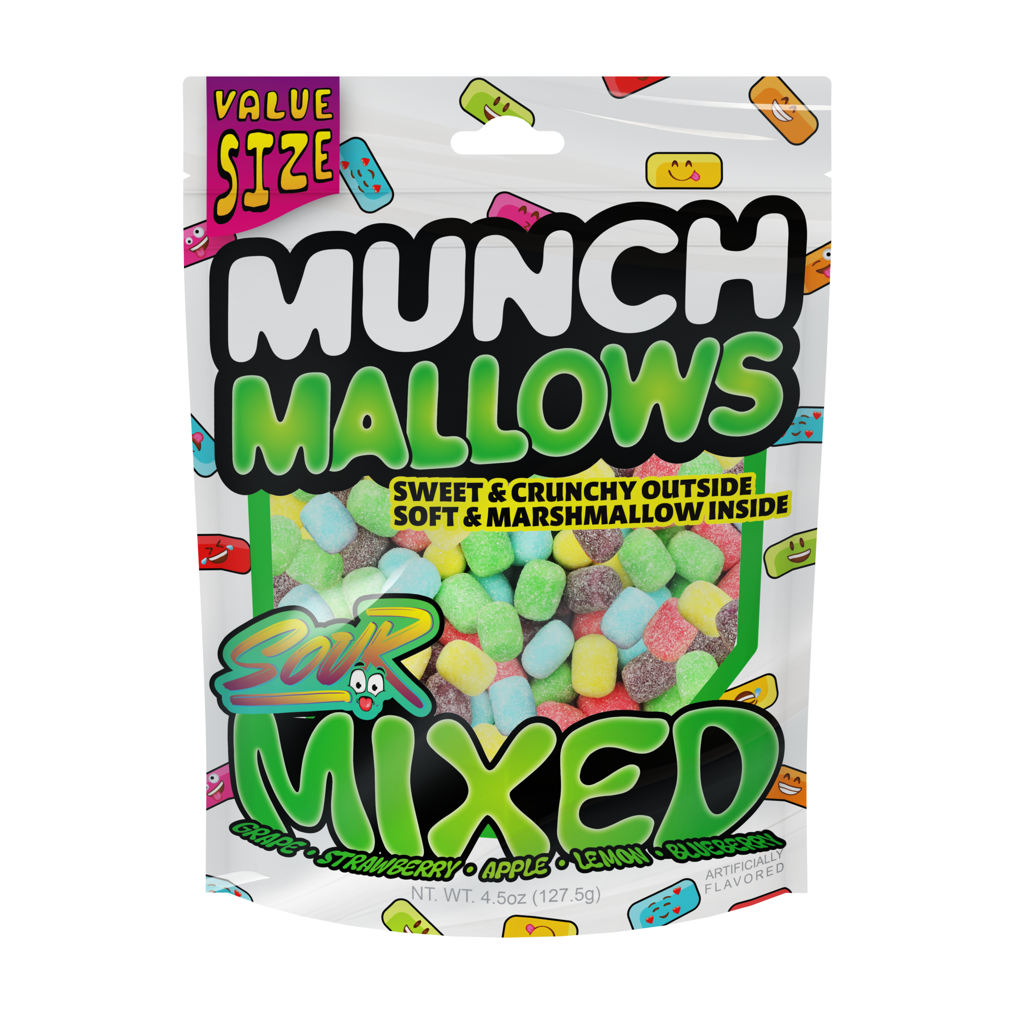 Smithco Distributing - Wholesale Retailer Display - Food & Drink - Munch Mallows Prepacked Display - Marshmallow Candy - 72 bag6