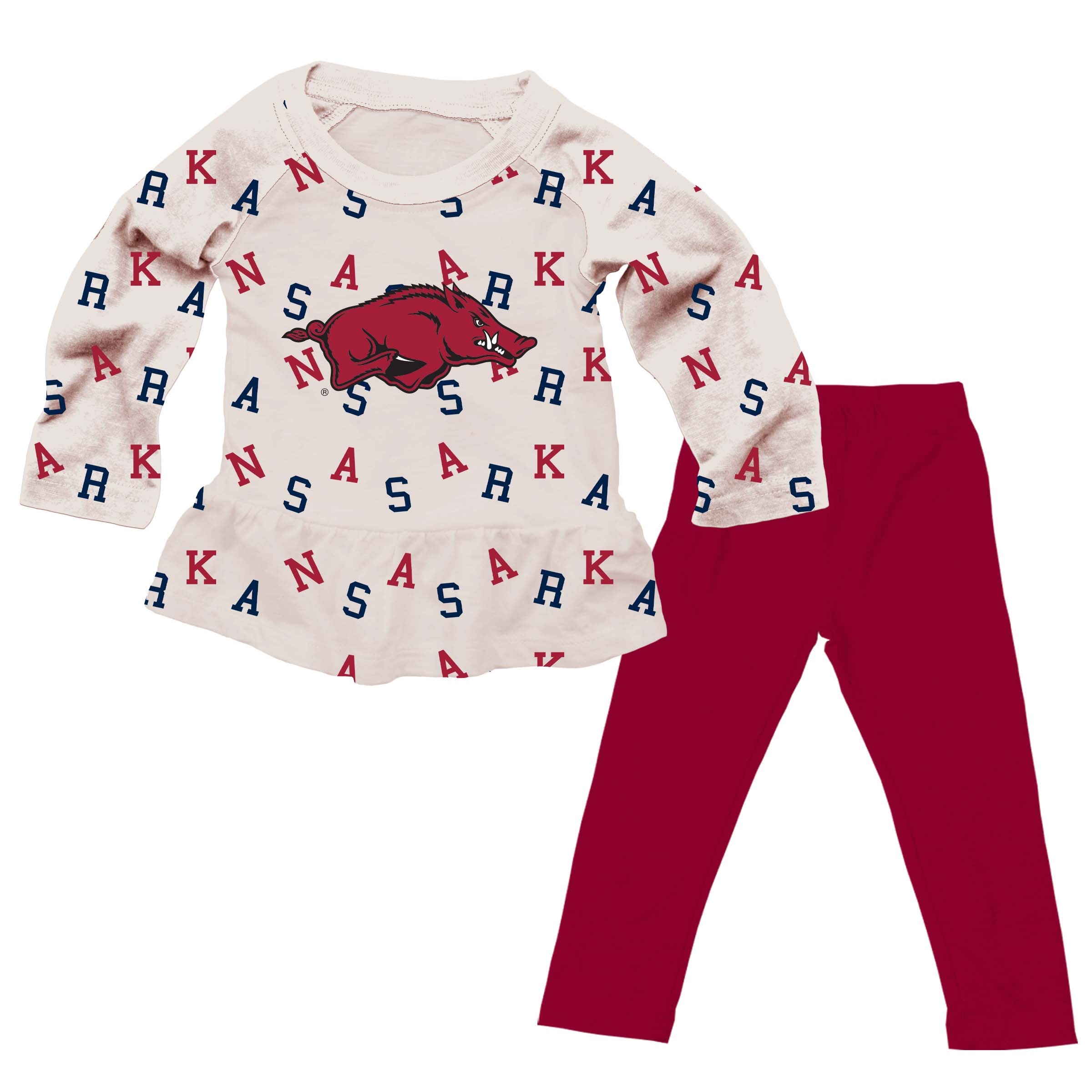 Wes and Willy - Wholesale Top & Pant Set - Baby - Arkansas Razorbacks Infant Allover Team Set0