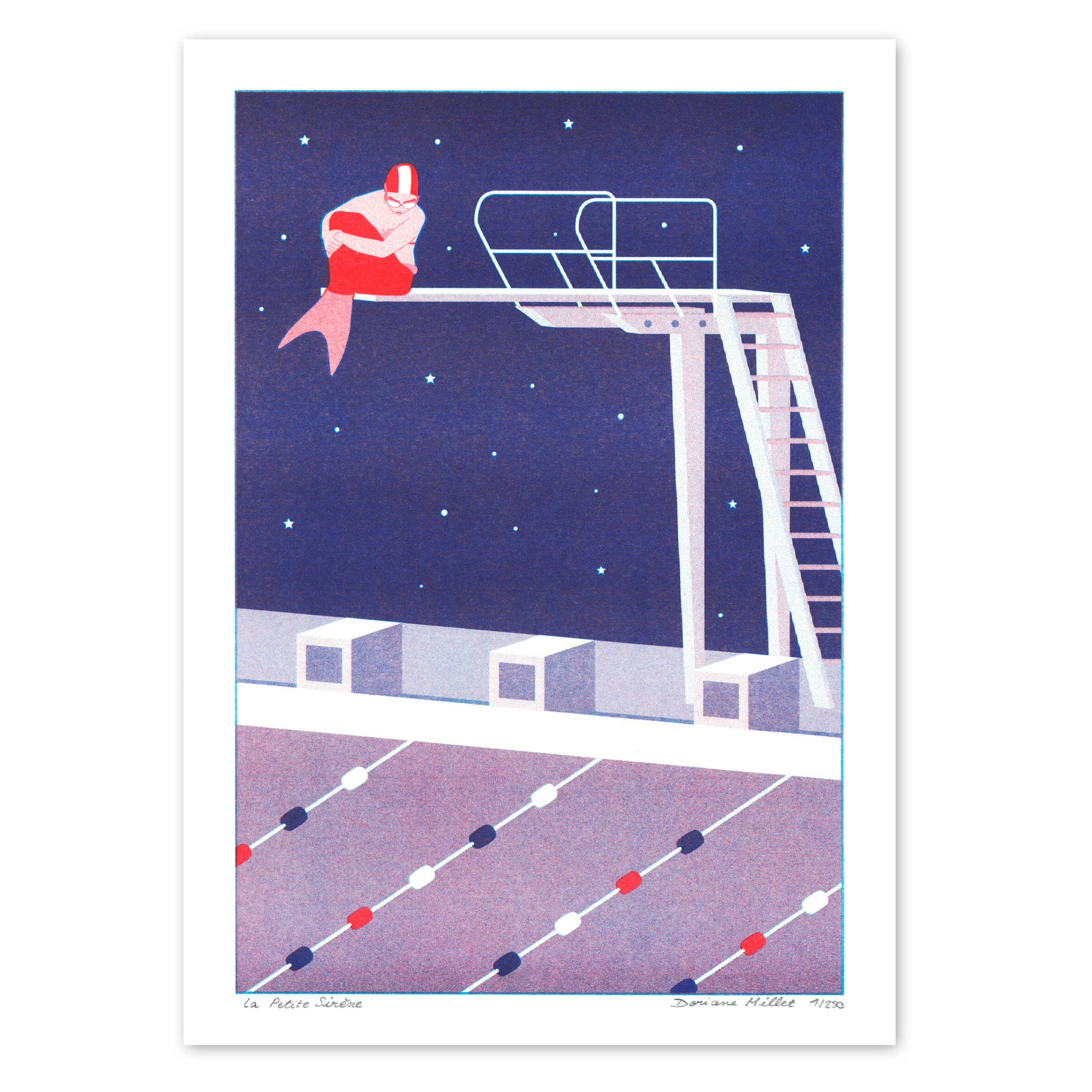 Doriane Millet - Wholesale Art Print - The Little Mermaid - A4 risography - blue starry version1