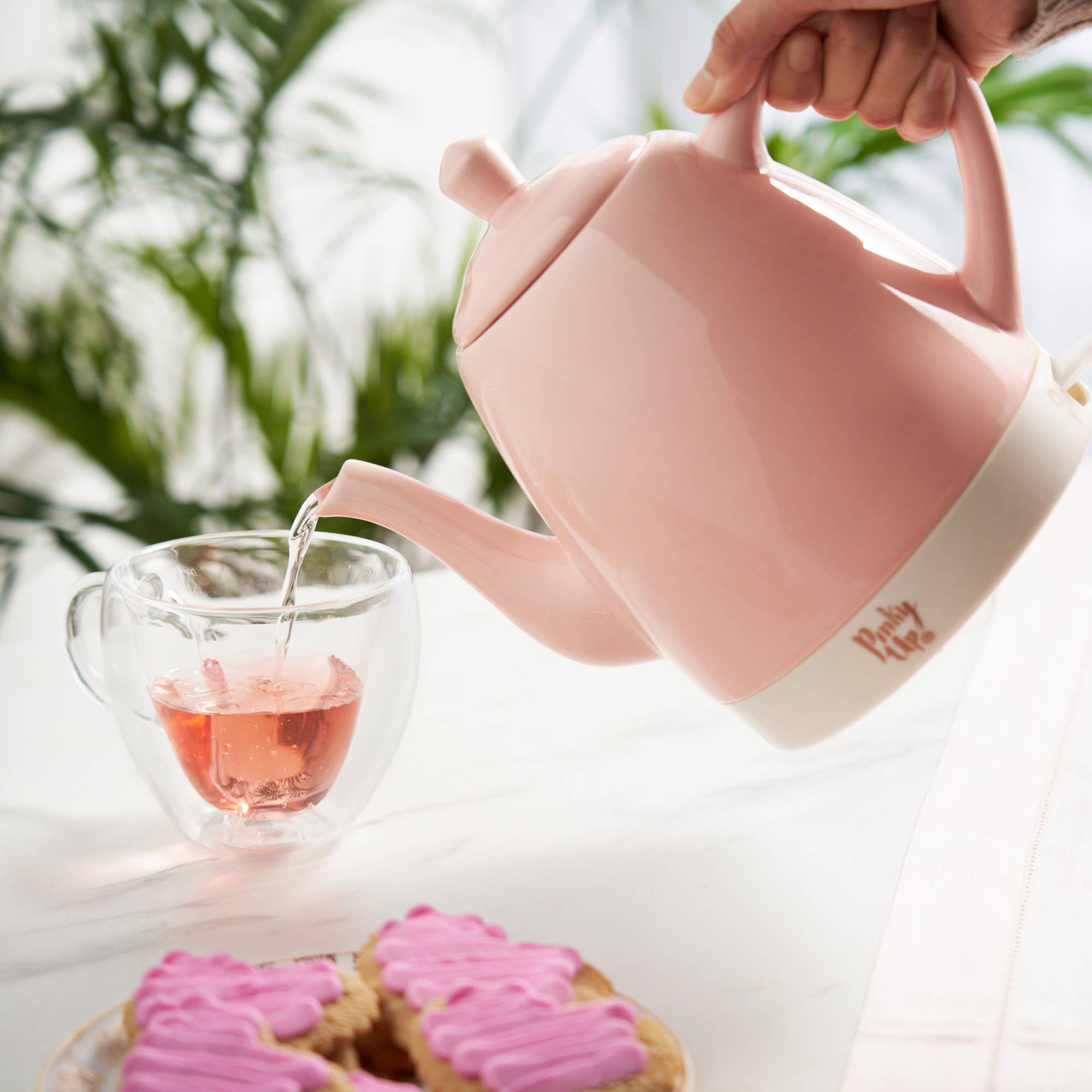 Pinky Up - Wholesale Tea Pot - Noelle™ Ceramic Electric Gooseneck Tea Kettle 50oz in Pink3