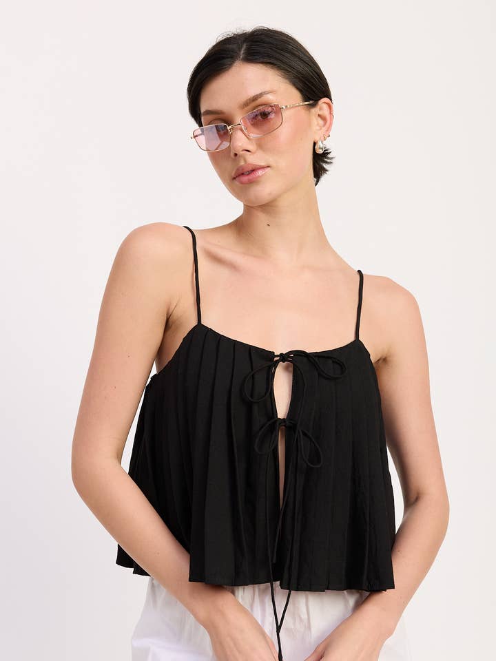 PLEATED TIE FRONT CAMI TOP for wholesale by Emory Park