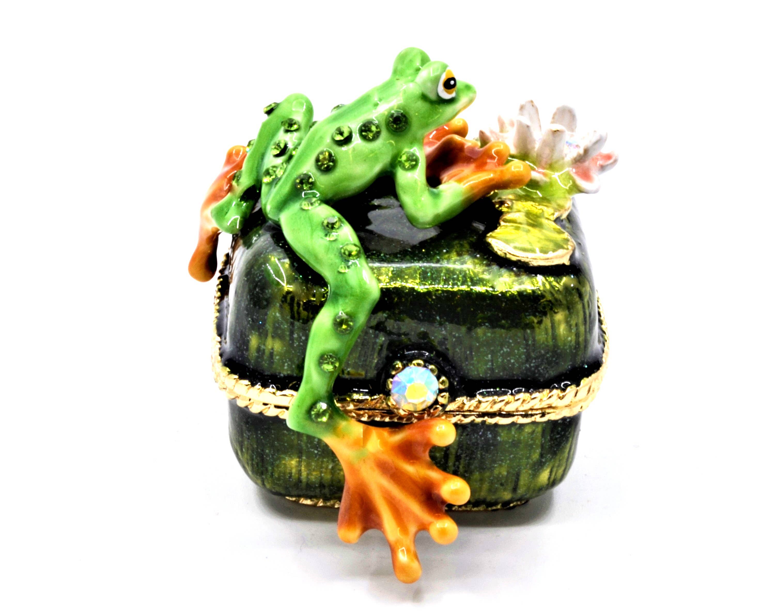 Ciel Collectables - Wholesale Jewelry Box/Organizer - Funny Frog On Floral Trinket Box. Hand Made with Enamel0