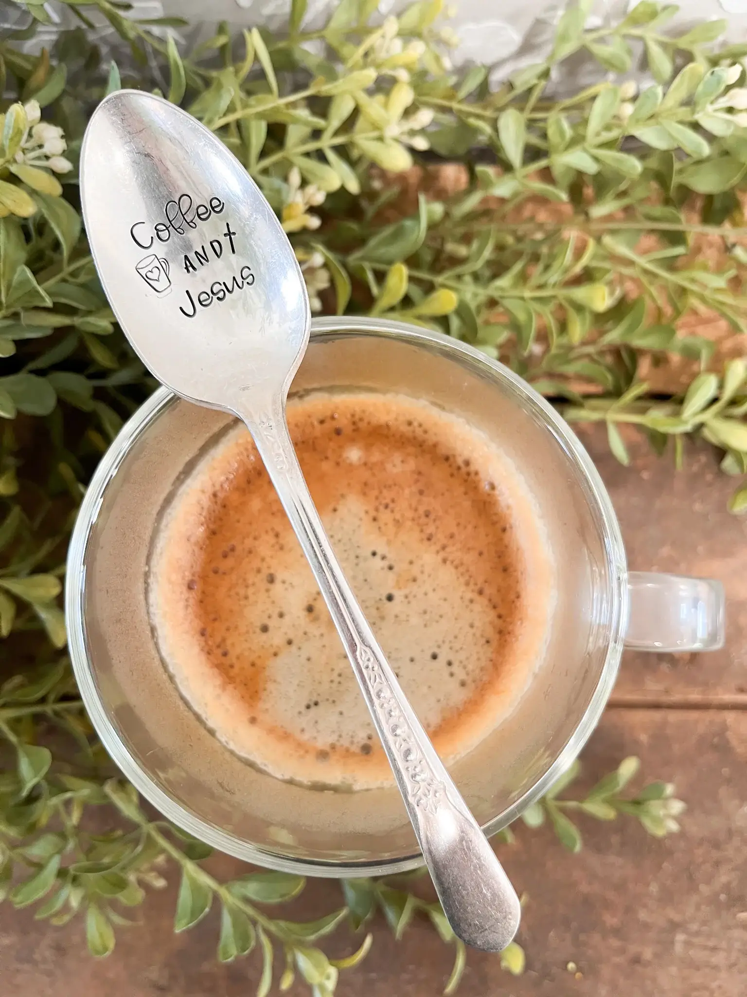 The Sassy Barn – Colher de mesa (talheres) por atacado – Colher Estampada Jesus & Café Vintage1