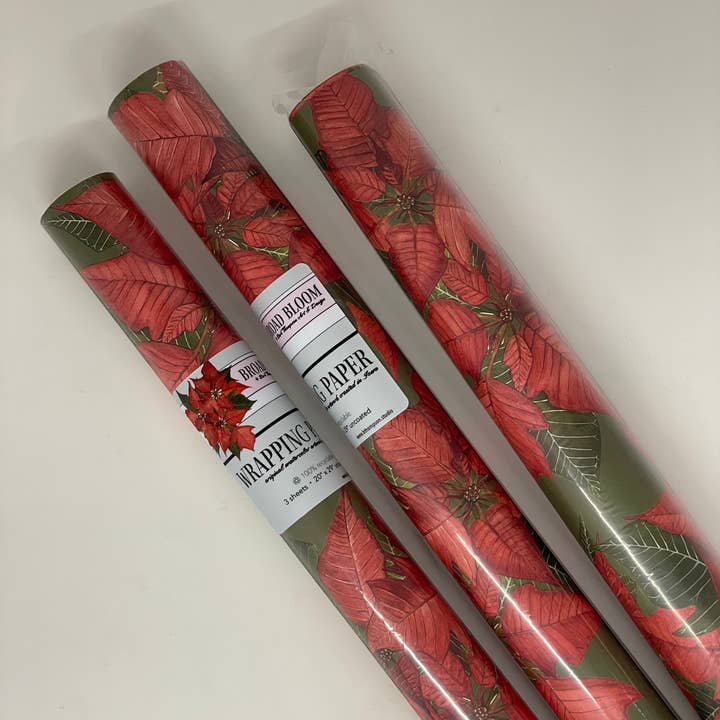 Broad Bloom - Wholesale Flat Wrap - Red Poinsettia Wrapping Paper3