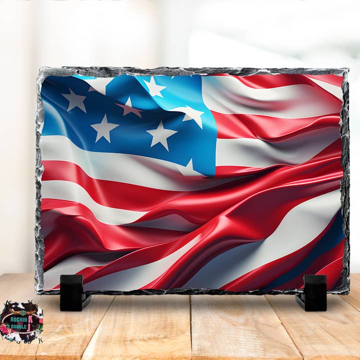 3D Look American Flag Rock Photo Slate for wholesale by Rockin K and Double J