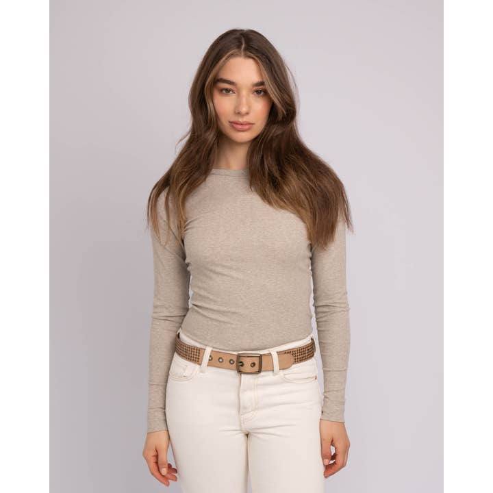 Amsterdam Heritage Leather Belts, Bags, Jackets & Apparel - Wholesale Belt - Women's - Conrad | Rectangle Buckle Leather Studded Belt