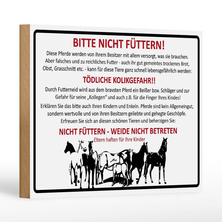 Femer - Venta al por mayor Letreros - Cartel de madera con forma de animales, 18 x 12 cm, por favor, no des de comer a los caballos.0