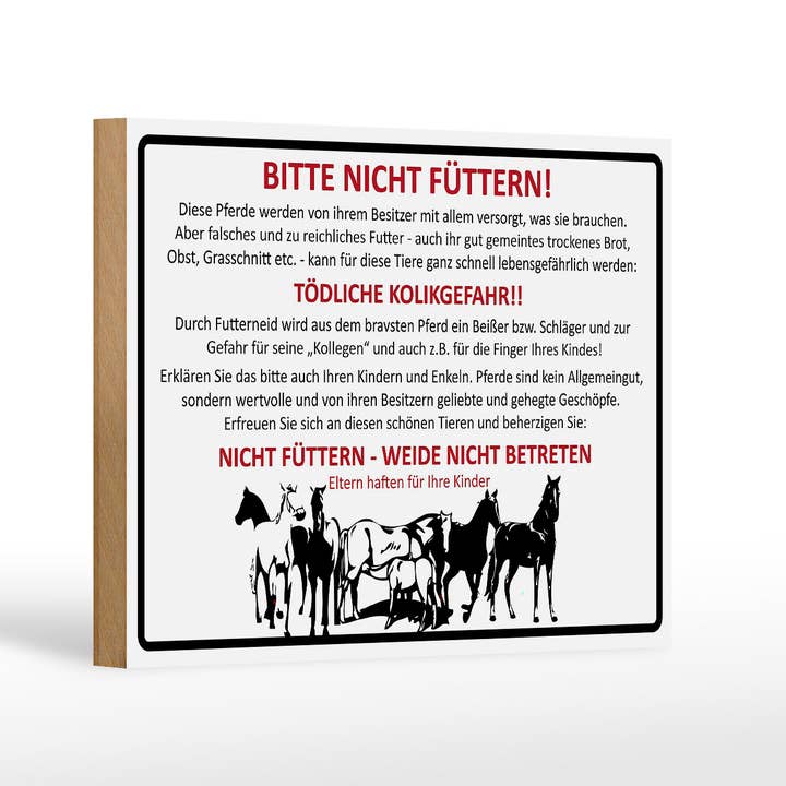 Femer - Wholesale Sign - Wooden sign animals 18x12cm please do not feed horses ban