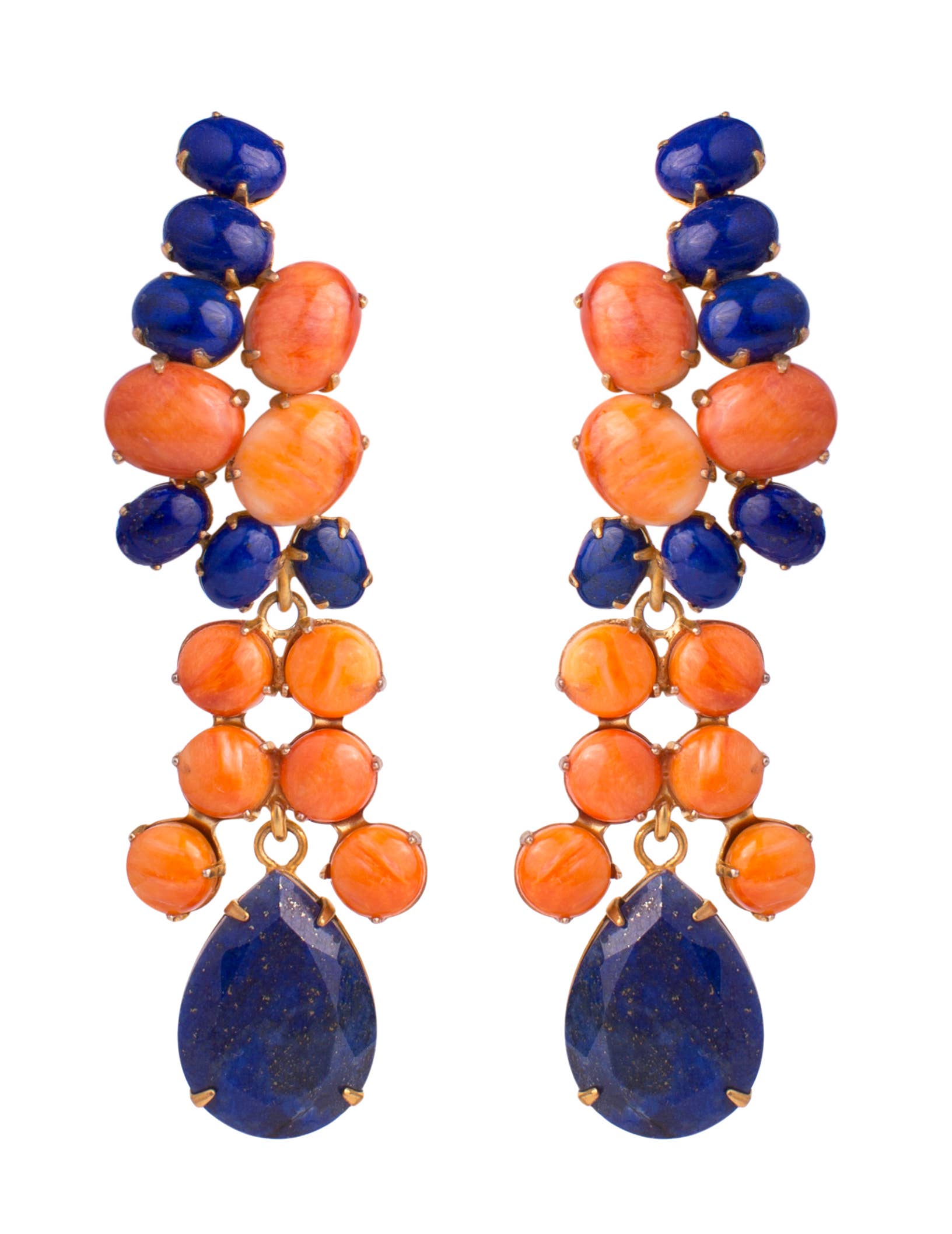 Bounkit - Wholesale Clip-On Earrings - 4-in-1 Spiny Oyster and Lapis Earrings0