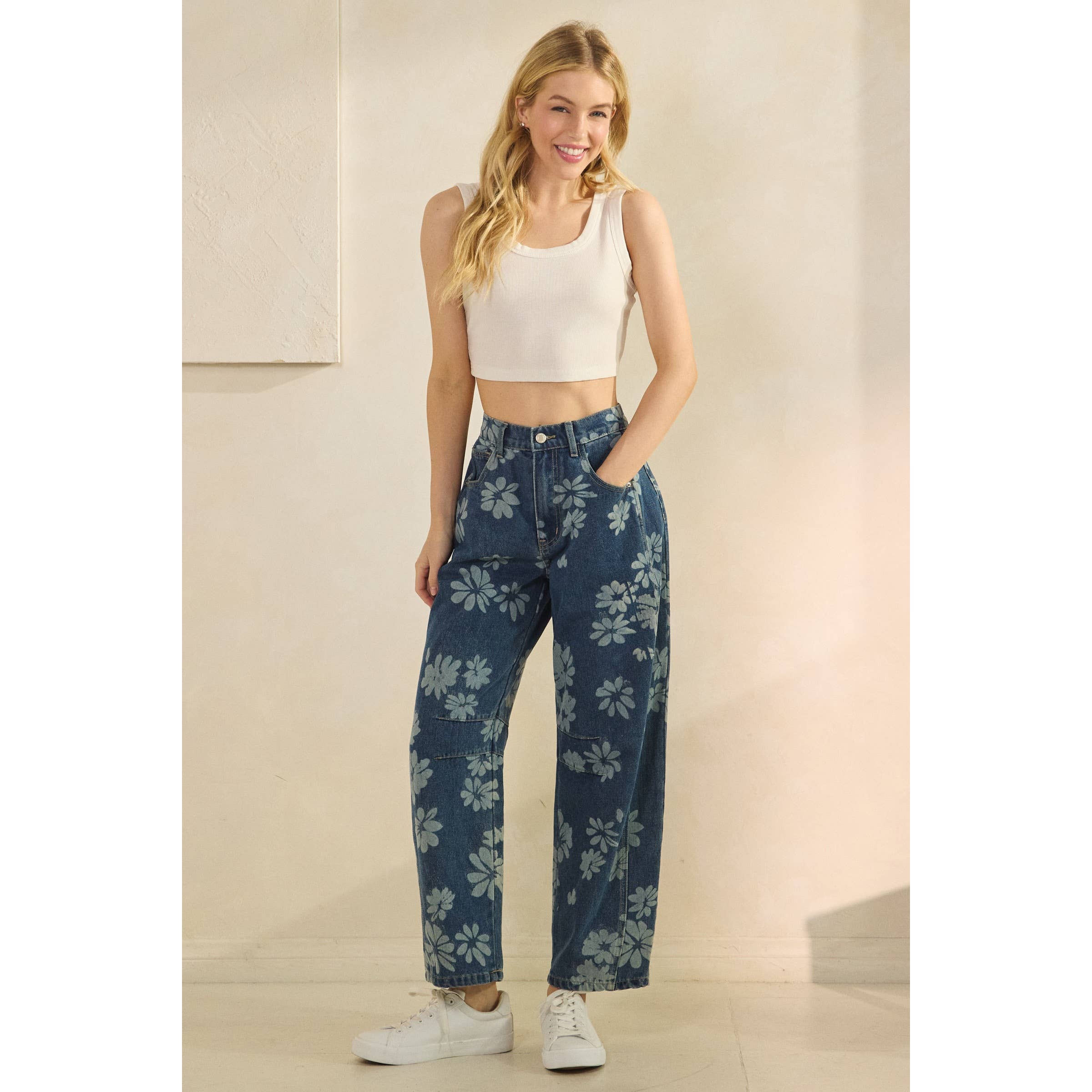Med Wash Floral Denim Pants for wholesale on Faire4