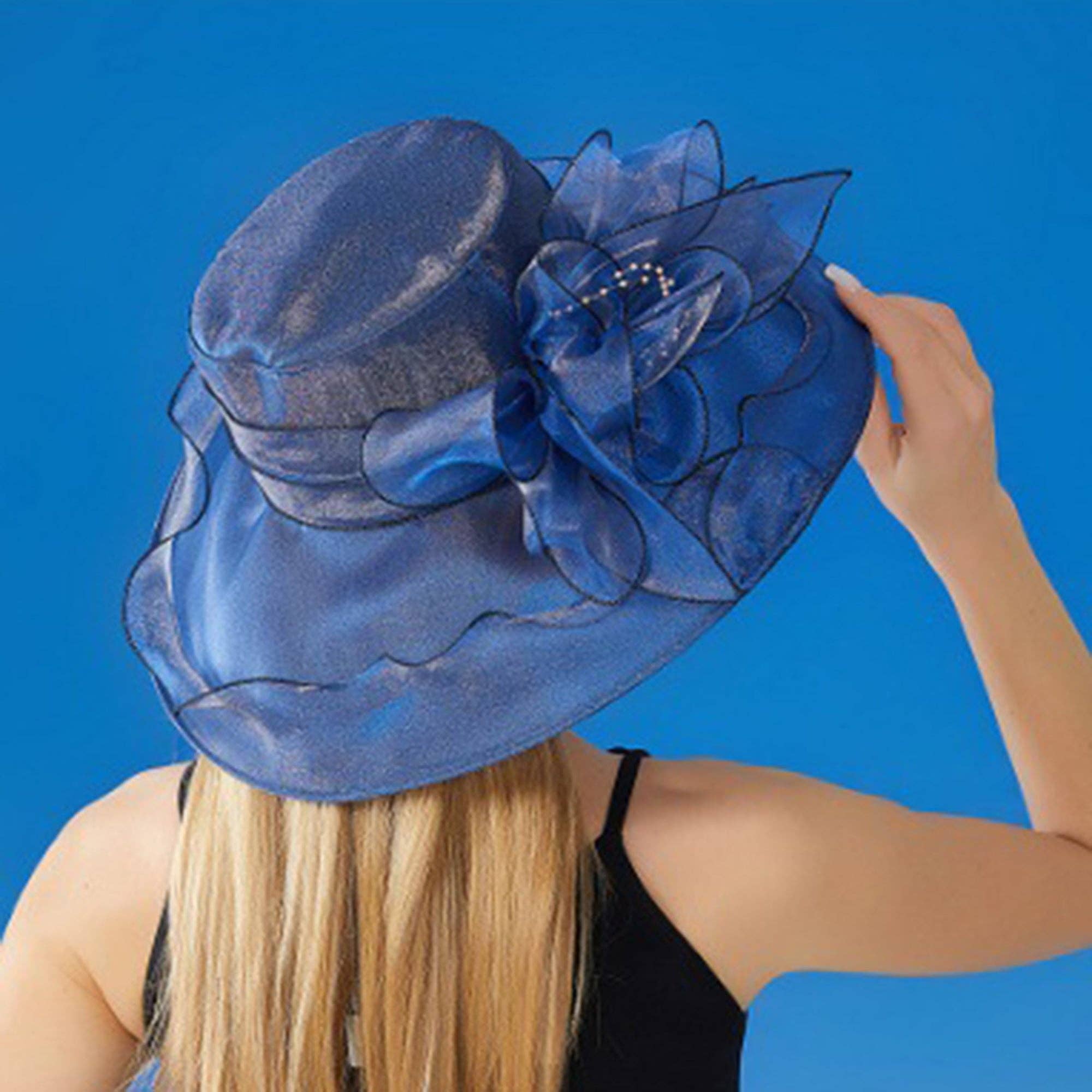 AK Brand - Wholesale Fascinator Hat - Women's - Wide Brim Organza Dress Hat with Sheer Ribbon Floral Design9