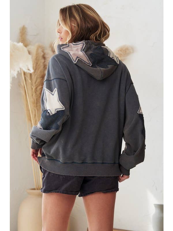 JADE BY JANE - Wholesale Hoodie - Women's - MINERAL WASHED LONG SLEEVE STAR PATCHED HOODIE11