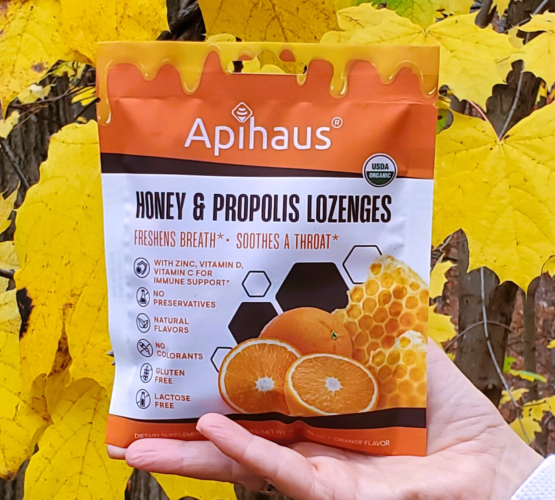 Vando Naturals - Wholesale Lozenges/cough drops - Apihaus Honey and Propolis Lozenges Orange Flavor  20 pcs5