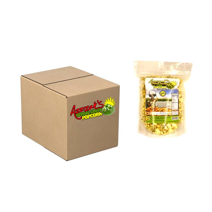 Azzizah's Herbal Green Popcorn~ Smoked Cheddar & Lime, 5 oz. for wholesale by Azzizah’s Herbal Green Popcorn