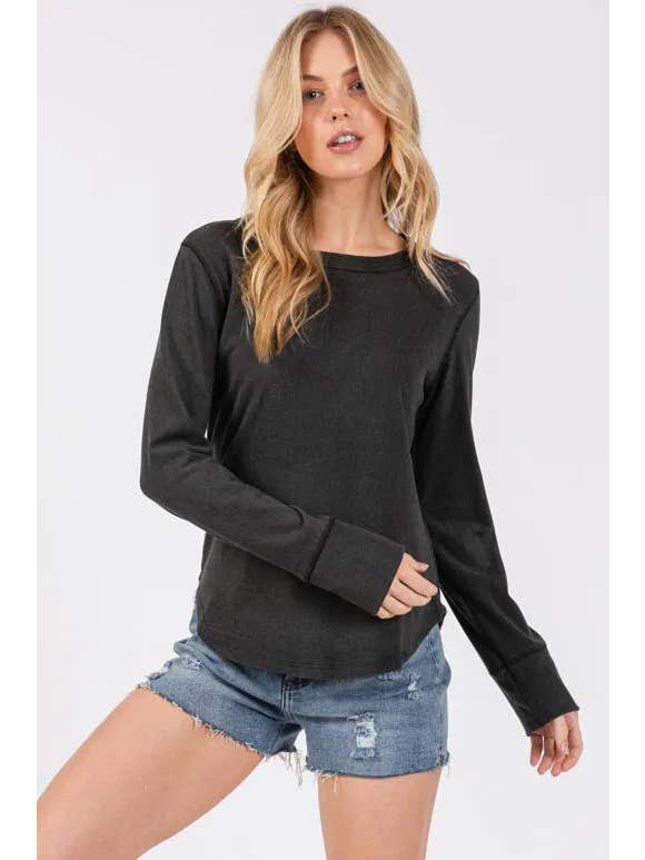 Final Touch - Wholesale Knit Top - Women's - Brushed Ribbed Fitted Long Sleeve Top - NT312803