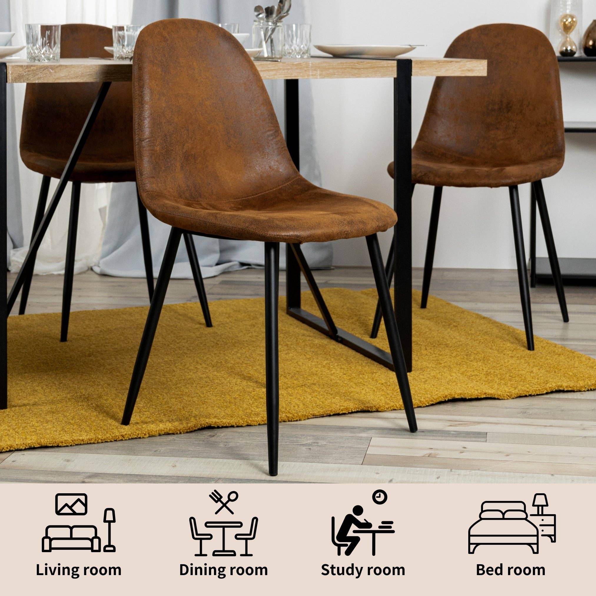 Urban Meuble – wholesale Stol – Set med 4 vintage skandinaviska matstolar i retro brunt mocka CHARLTON SUEDE BROWN9