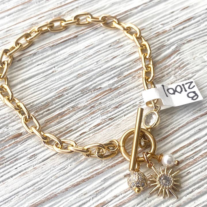 Chunky gold chain bracelet, sun, pearl,boutique, salon, for wholesale by VB&CO Designs Handmade Jewelry