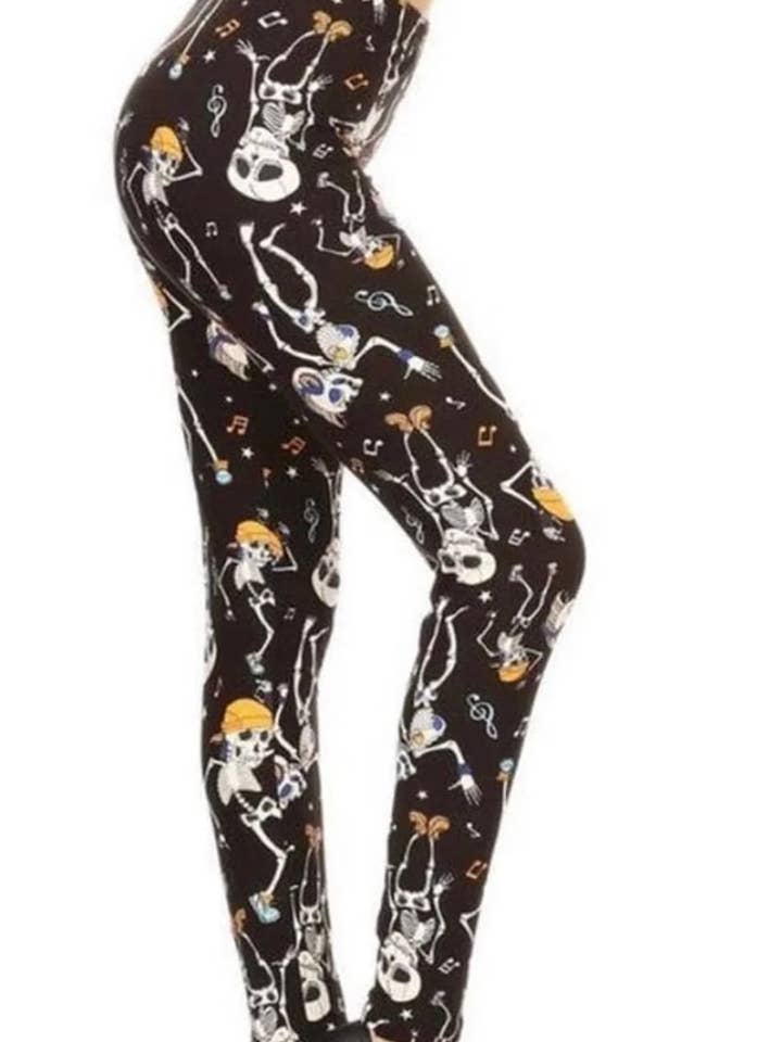 Dansende skeletten Halloween-print plus size CURVY legging voor wholesale door Love 4 Leggings