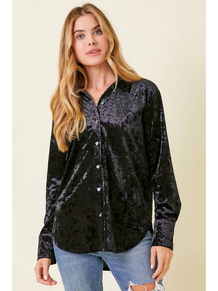 Mystree - Wholesale Button Down Shirt - Women's - 60323 Button Down Velvet Shirt