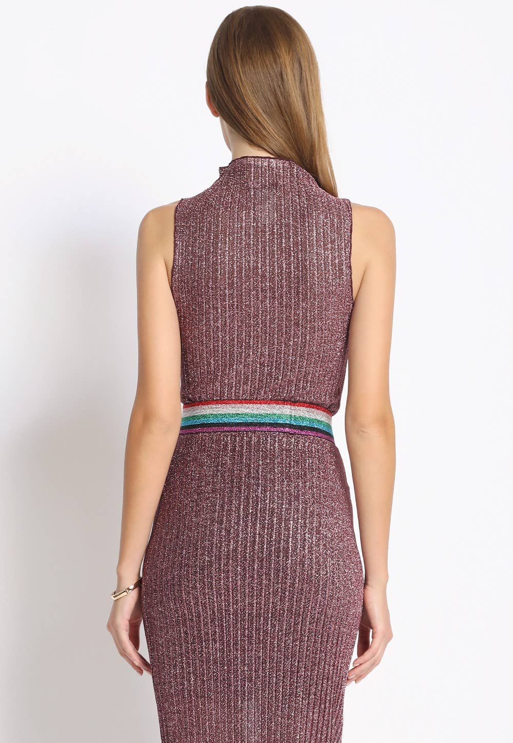 Sans Souci - Wholesale Knit Top - Women's - PLEATED LUREX MOCK NECK TOP - T6082-PNK2