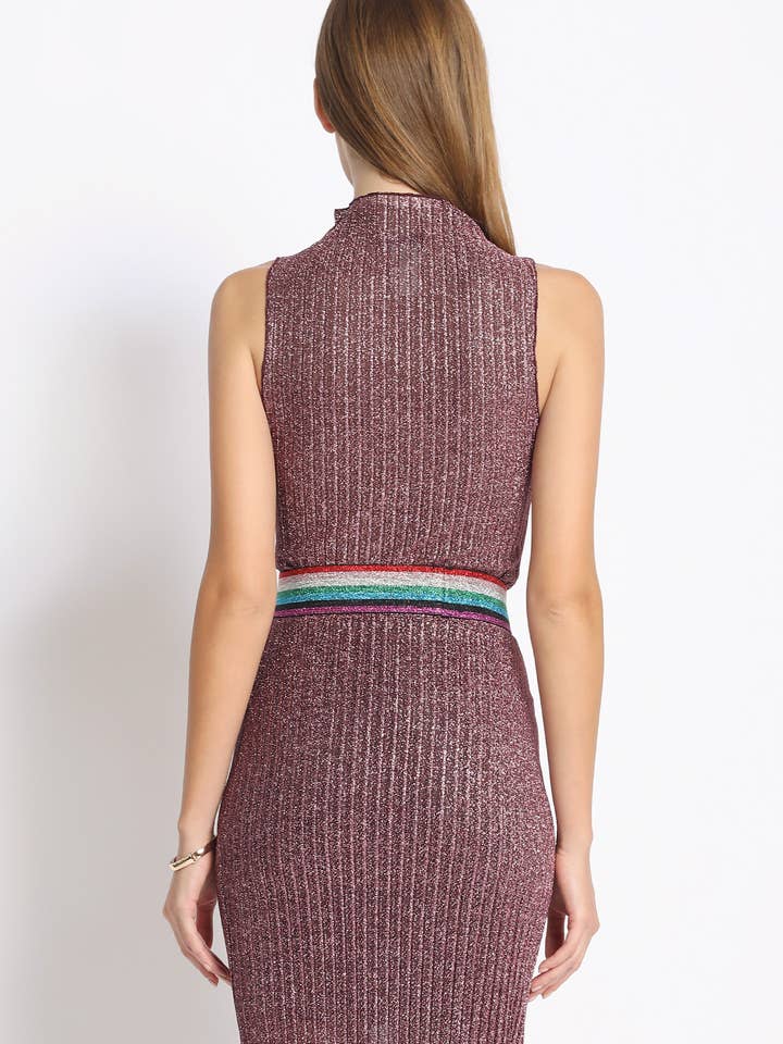 Sans Souci - Wholesale Knit Top - Women's - PLEATED LUREX MOCK NECK TOP - T6082-PNK2