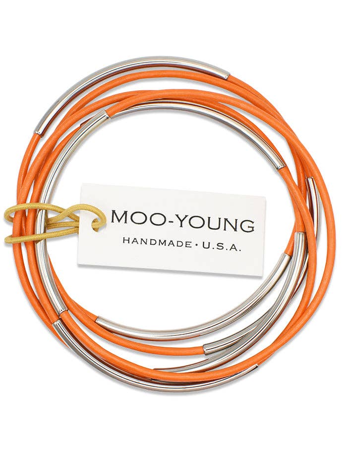 Stackable Leather Skinny Bangles<br>Tangerine for wholesale by MOO-YOUNG