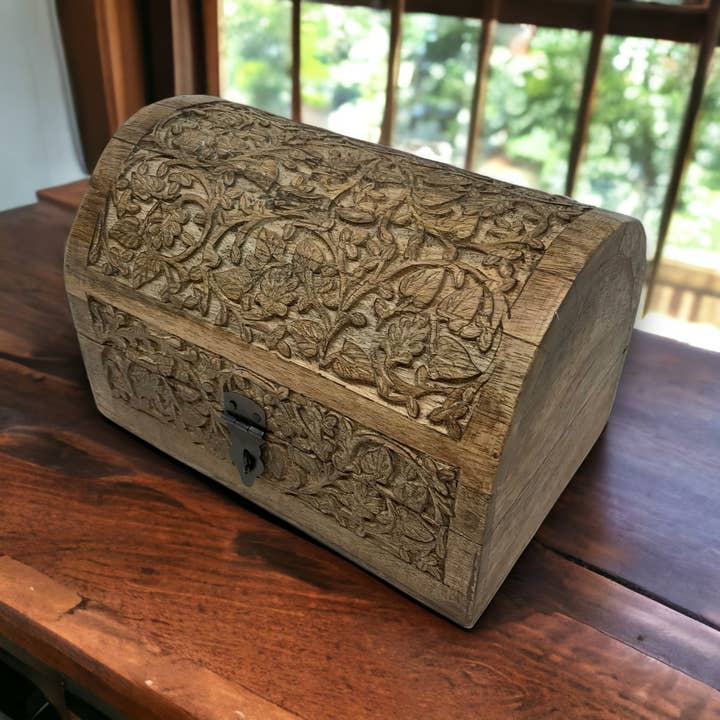 Wilco Home - Wholesale Decorative Box - Hand-Carved Wood "Vines" Hinged Box Table Chest3
