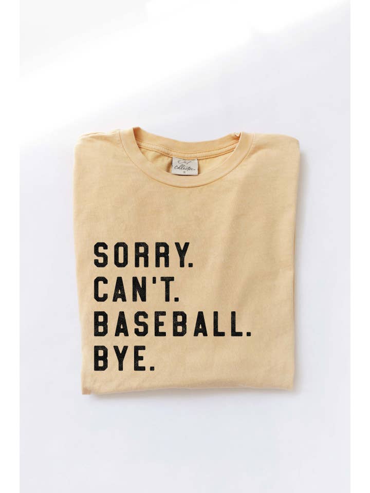 OAT COLLECTIVE - Wholesale Screen Printed T-Shirt - Women's - SORRY. CAN'T. BASEBALL. BYE. Mineral Washed Graphic Top