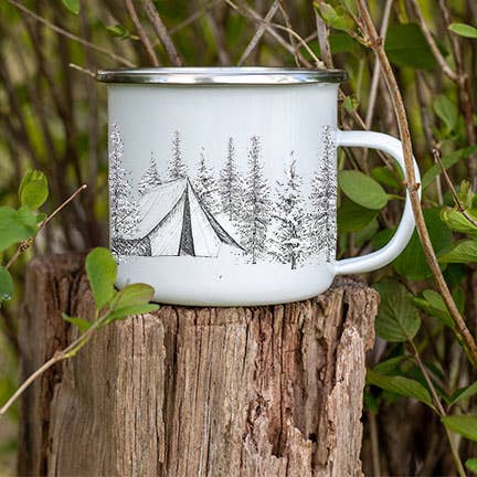 National Parks and Beyond - Wholesale Coffee Mug - Camping in the Woods Enamel Camping Cup