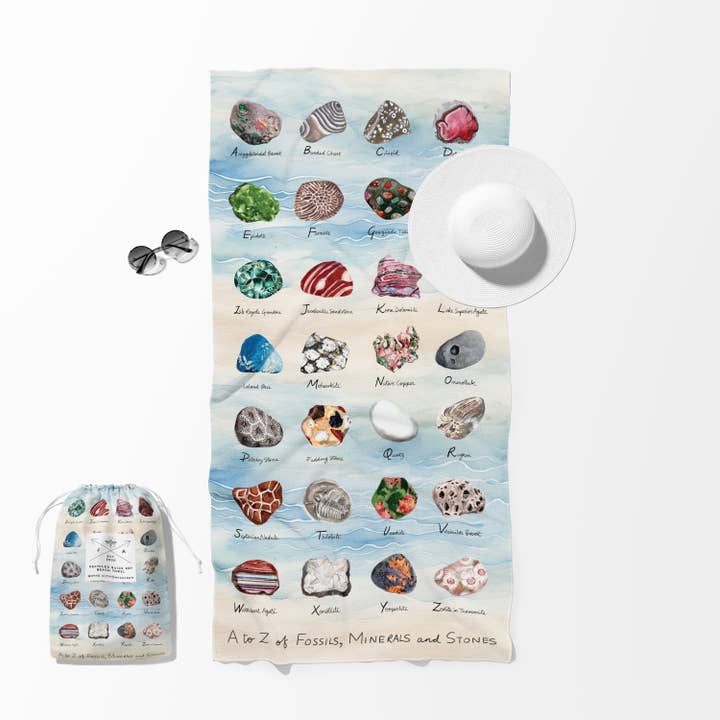 Asciugamano da spiaggia a nido d'ape double face con rocce dalla A alla Z per la vendita all'ingrosso da parte di June Apothicarie