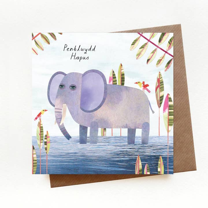 Elephant Birthday Welsh Card for wholesale by Paperwhale Cards & Paper Goods