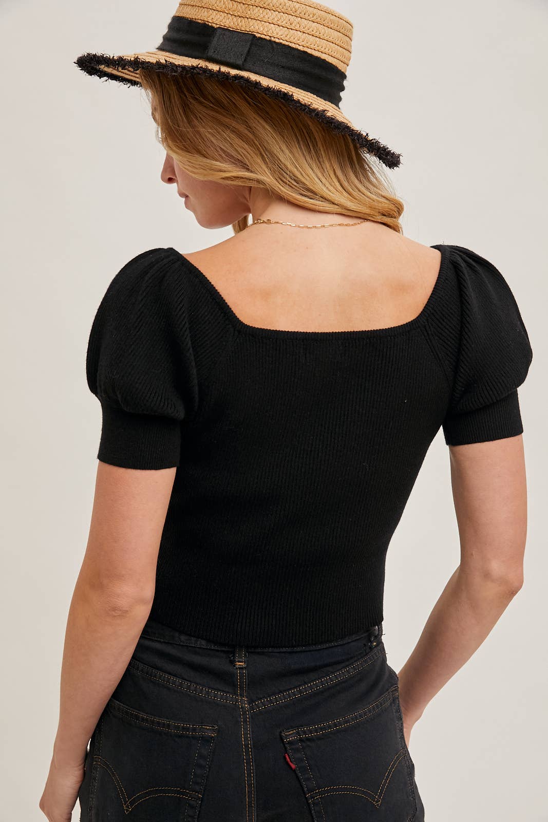 Peace Love Line - Wholesale Knit Top - Women's - PL6267 - SQAURE NECK PUFF SLEEVED KNIT TOP4