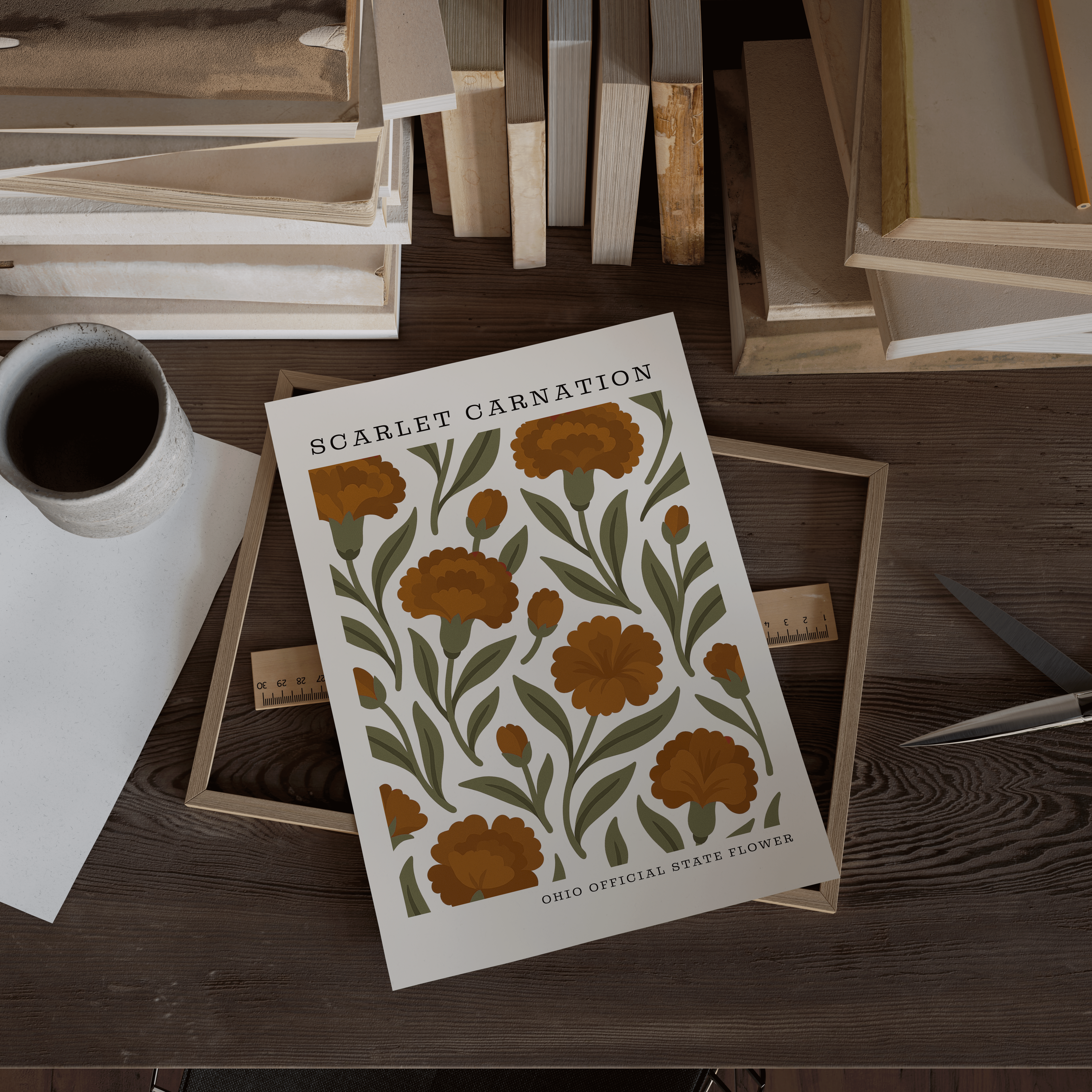 The FlatFile Society - Wholesale Art Print - Ohio State Flower Art Print – Scarlet Carnation2