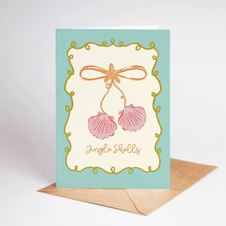 The Shelley Society - Vente Cartes de vœux saisonnières - Carte de vœux de vacances côtières avec coquillages Jingle Shells Beach2