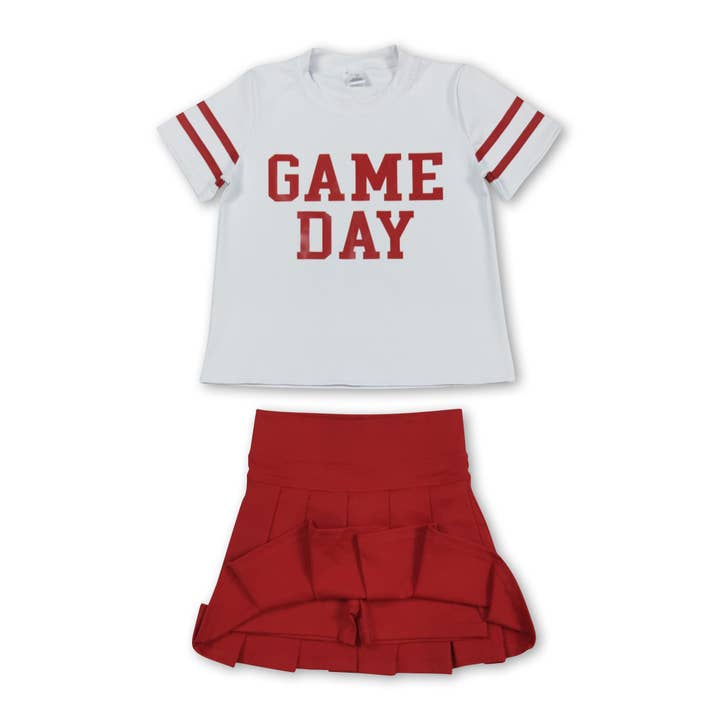 Yawoo Garments - Wholesale Top & Skirt Set - Kids - Short sleeves game day top red pleated skirt girls team clothes1