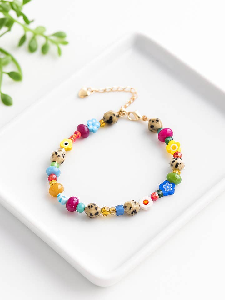 Handmade Gemstone Beaded Bracelet – Multicolor Art Deco for wholesale by Joyful Jewels by Joyful Blooms