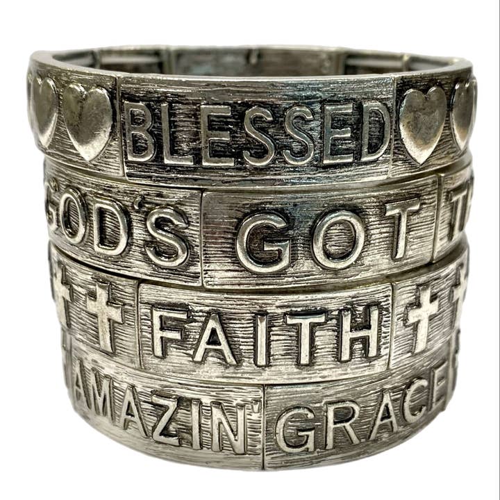 Silver Metal Stretch Bracelets with Sayings for wholesale by Accessories To Go